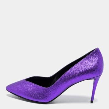 Pre Owned Giuseppe Zanotti Purple Glitter Olinda V Throat Pumps Size 38