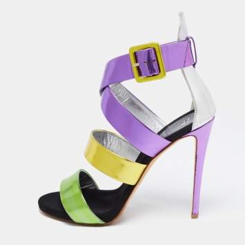 Pre Owned Giuseppe Zanotti Multicolor Leather Cross Strap Sandals Size 40.5