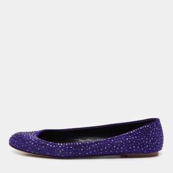 Pre Owned Giuseppe Zanotti Indigo Suede Crystal Studded Ballet Flats Size 41