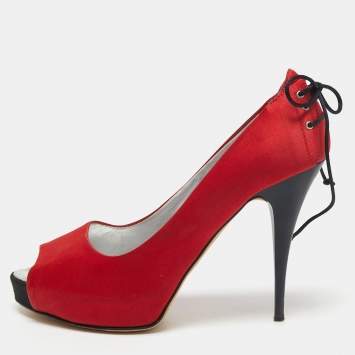 Pre Owned Giuseppe Zanotti Red Satin Peep Toe Platform Pumps Size 37
