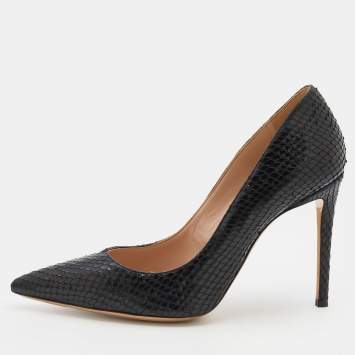 مملوكة مسبقًا Giuseppe Zanotti Black Python Embossed Leather Pointed Toe Pumps Size 39