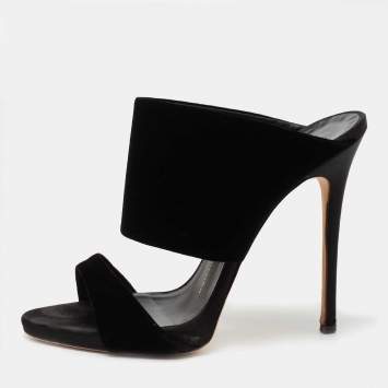 Pre Owned Giuseppe Zanotti Black Velvet Andrea Mules Size 38