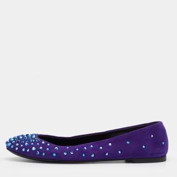 Pre Owned Giuseppe Zanotti Purple Suede Crystal Embellished Ballet Flats Size 38 