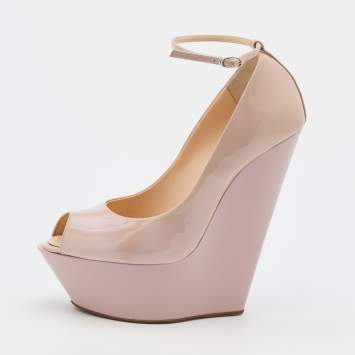 Pre Owned Giuseppe Zanotti Pink Patent Leather Wedge Platform Ankle Strap Pumps Size 38