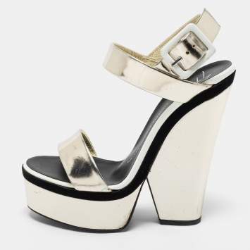 Pre Owned Giuseppe Zanotti Gold Leather Platform Block Heel Sandals  Size 39