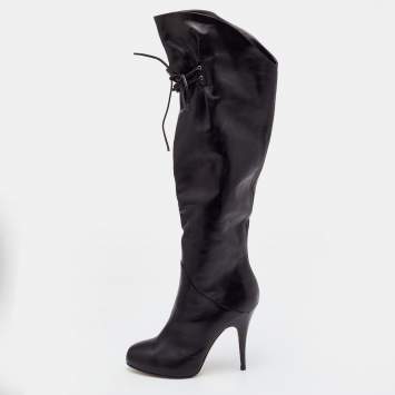 Pre Owned Giuseppe Zanotti Black Leather Knee Length Boots Size 37