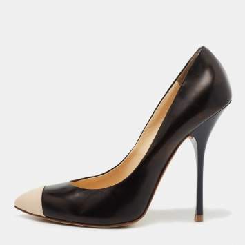 Pre Owned Giuseppe Zanotti Black/Beige Leather Pointed Cap Toe Pumps Size 41