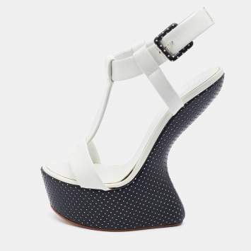 Pre Owned Giuseppe Zanotti White Patent Leather Heel Less T-Strap Platform Sandals Size 37