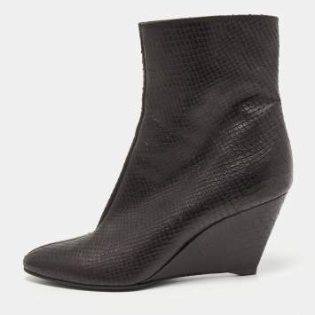 Pre Owned Giuseppe Zanotti Black Python Embossed Leather Wedge Ankle Boots Size 40.5