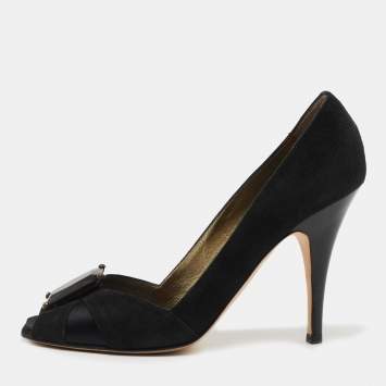 مملوكة مسبقًا Giuseppe Zanotti Black Suede and Satin Peep Toe Pumps Size 39
