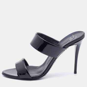 Pre Owned Giuseppe Zanotti Black Patent Leather Strappy Slide Sandals Size 37