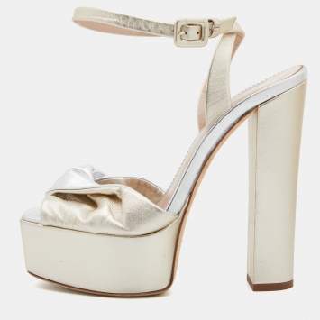 Pre Owned Giuseppe Zanotti Metallic Gold/Silver Double Betty Platform Sandals Size 38