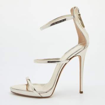 Pre Owned Giuseppe Zanotti Metallic Leather Harmony Ankle Strap Sandals Size 40