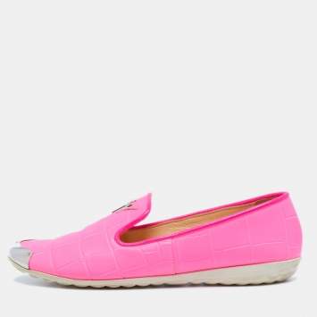 Pre Owned Giuseppe Zanotti Pink Croc Embossed Leather Smoking Slippers Size 41 