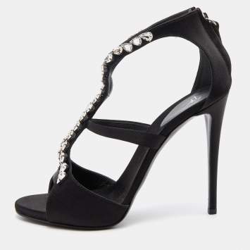 مملوكة مسبقًا Giuseppe Zanotti Black Leather Crystal Embellished Pumps Size 38