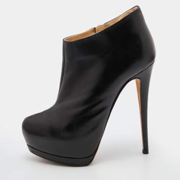 Pre Owned Giuseppe Zanotti Black Leather Ankle Length Platform Boots Size 38