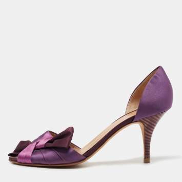 Pre Owned Giuseppe Zanotti Purple Satin Bow Peep Toe D'orsay Pumps Size 40