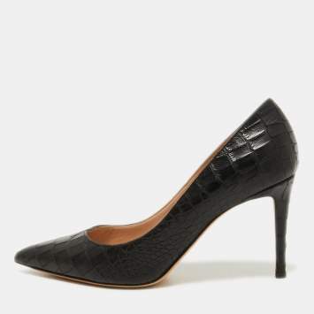 Pre Owned Giuseppe Zanotti Black Croc Embossed Leather Pointed Toe Pumps Size 40.5