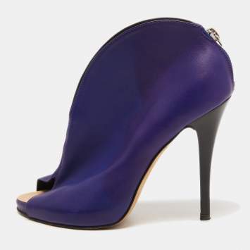 Pre Owned Giuseppe Zanotti Blue Leather Peep Toe Ankle Booties Size 37
