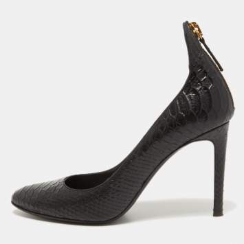 Pre Owned Giuseppe Zanotti Black Python Embossed Leather Zip Embellished Pumps Size 40