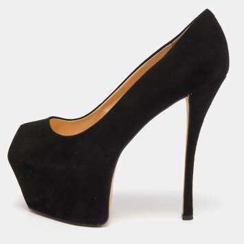 Pre Owned Giuseppe Zanotti Black Suede Platform Peep Toe  Pumps Size 40
