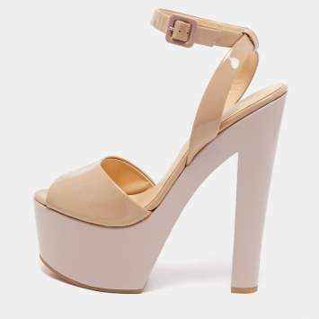 Pre Owned Giuseppe Zanotti Beige Patent Leather Lavinia Platform Sandals Size 41