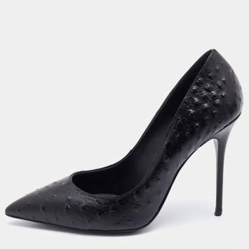 مملوكة مسبقًا Giuseppe Zanotti Black Ostrich Embossed Leather Lucrezia Pointed Toe Pumps Size 40