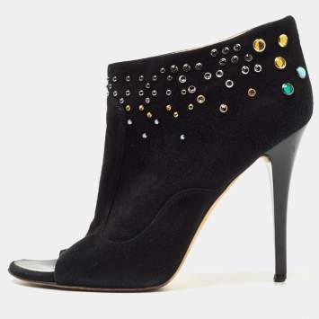 Pre Owned Giuseppe Zanotti Black Suede Studded Boots Size 41