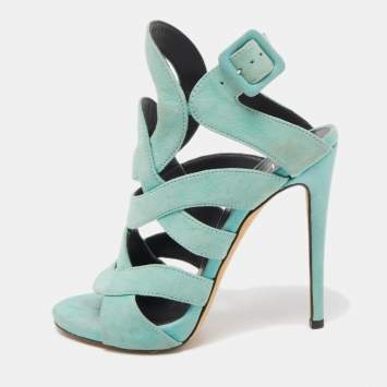 Pre Owned Giuseppe Zanotti Blue Suede Ankle Strap Sandals Size 35