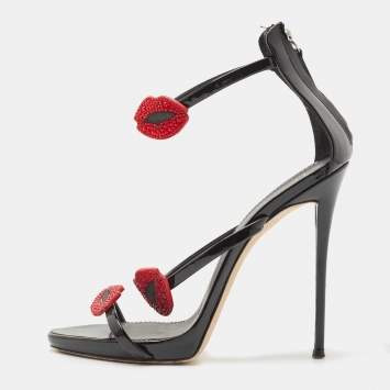 مملوكة مسبقًا Giuseppe Zanotti Black Patent Leather Harmony Bouche Ankle Strap Sandals Size 39