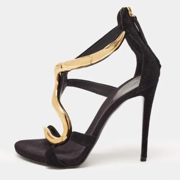 Pre Owned Giuseppe Zanotti Black Suede Venere Ankle Strap Sandals Size 38