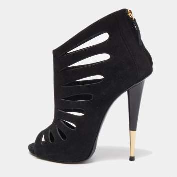 Pre Owned Giuseppe Zanotti Black Suede Cut Out Peep Toe Booties Size 38