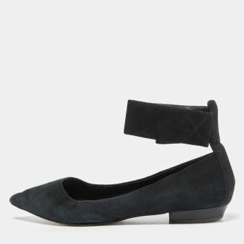 Pre Owned Giuseppe Zanotti Black Suede Ankle Strap Ballet Flats Size 37
