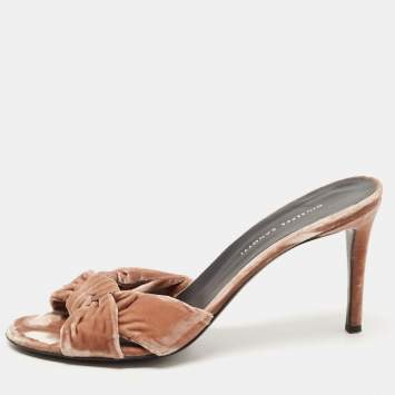 Pre Owned Giuseppe Zanotti Beige Velvet Knot Detail Slide Sandals Size 39