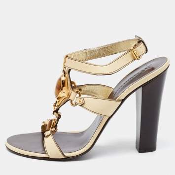 Pre Owned Giuseppe Zanotti Cream Leather Embellished T Strap Sandals Size 39