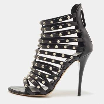 Pre Owned Giuseppe Zanotti Black Leather studded Strappy Sandals Size 36.5