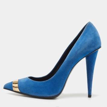 Pre Owned Giuseppe Zanotti Blue Suede Pointed Toe Pumps Size 37.5