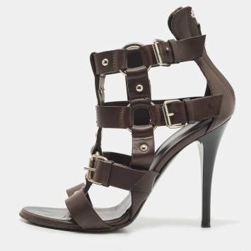 Pre Owned Giuseppe Zanotti Brown Leather Strappy Sandals Size 37.5