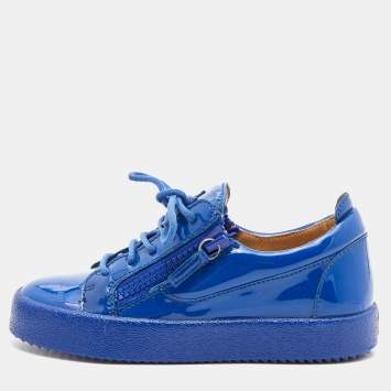 Pre Owned Giuseppe Zanotti Blue Patent Leather Donna Low Top Sneakers Size 36