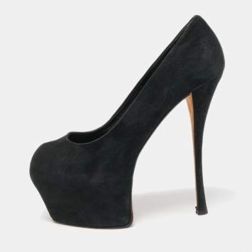 Pre Owned Giuseppe Zanotti Black Suede Liza Peep Toe Platform Pumps Size 39