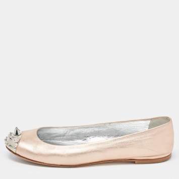 Pre Owned Giuseppe Zanotti Metallic Rose Leather Malika Spike Ballet Flat Size 36