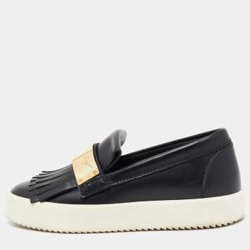 Pre Owned Giuseppe Zanotti Black Fringed Leather Slip On Sneakers Size 37