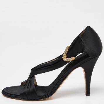 Pre Owned Giuseppe Zanotti Black Satin Crystal Embellished Sandals Size 38