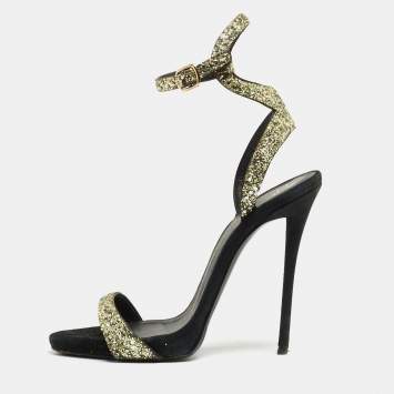 Pre Owned Giuseppe Zanotti Metallic Coarse Glitter Ankle Strap Sandals Size 37