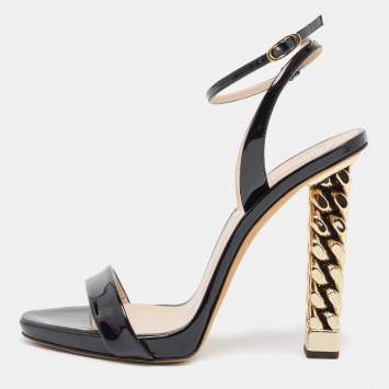 Giuseppe Zanotti Black Patent Leather Cathy Ankle Strap Sandals Size 37
