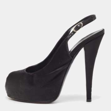 Pre Owned Giuseppe Zanotti Black Satin Platform Peep Toe Slingback Pumps Size 39