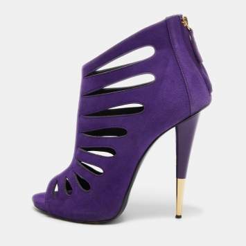 Pre Owned Giuseppe Zanotti Purple Suede Cutout Ankle Boots Size 40