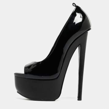 Pre Owned Giuseppe Zanotti Black Patent Leather Peep Toe Platform Pumps Size 37