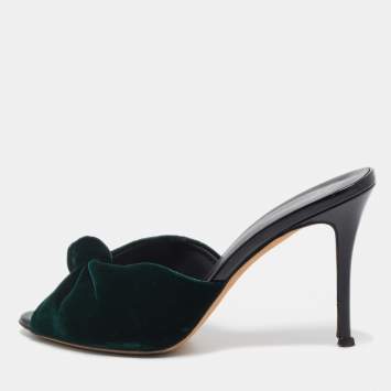 Pre Owned Giuseppe Zanotti Green Velvet Knot Slide Sandals Size 38