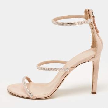 Pre Owned Giuseppe Zanotti Beige Suede Rhinestone Harmony Sandals Size 38.5